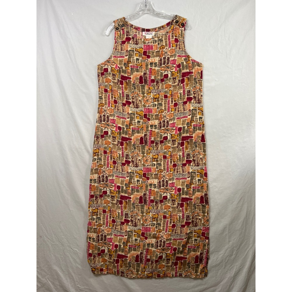 Talbots Maxi Dress Womens 14 Multicolor Abstract Rayon Sleeveless Shift USA Made
